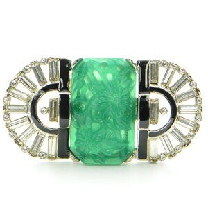 Vintage Kenneth Jay Lane KJL Art Deco Crystal & Jade Pin Brooch